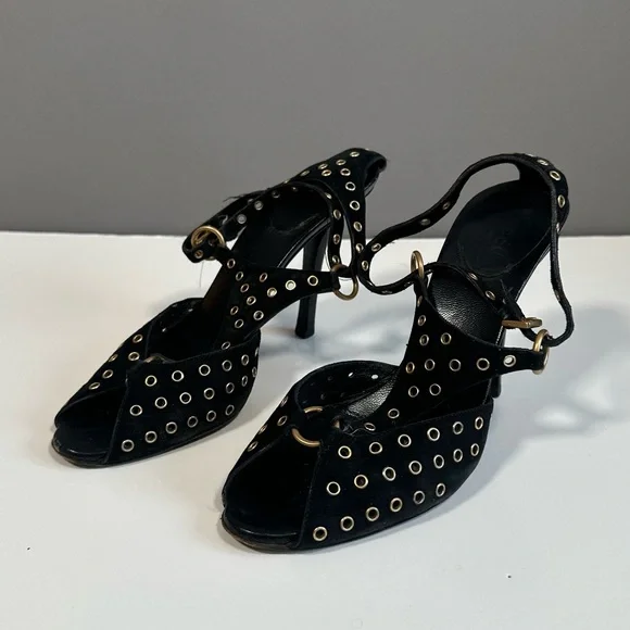 Gucci Black High-Heeled Mules with Studded Straps - Picture 4 of 10